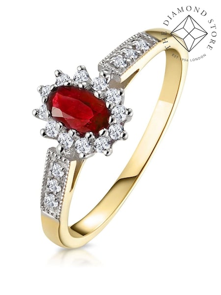 The Diamond Store Red Ruby 5 x 3mm And Diamond 9K Gold Ring (F27166) | €445