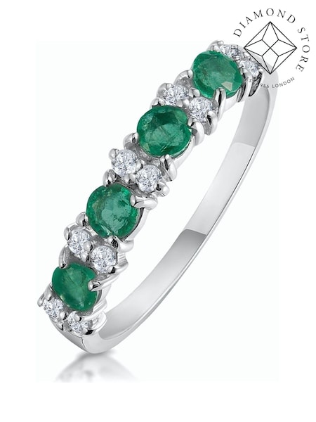The Diamond Store 9K White Gold Green Emerald 0.60ct And Diamond Ring (F27170) | €510
