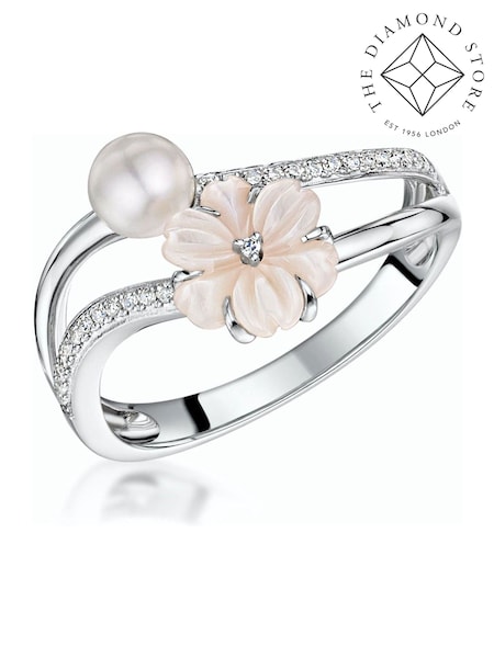 The Diamond Store 9K White Gold 4.5mm Pearl With Shell And Diamond Stellato Ring (F27265) | €510