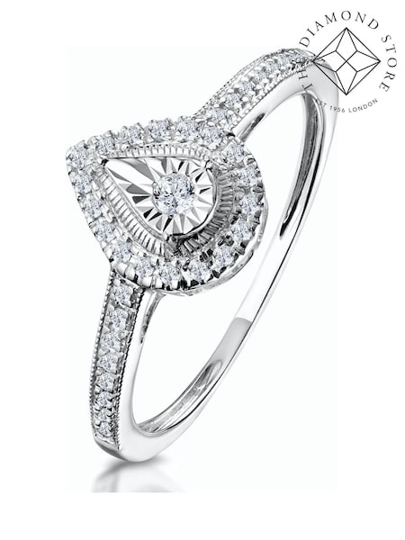 The Diamond Store 9K White Gold 0.15ct Masami Pear Shaped Pave Engagement Ring (F27274) | €620
