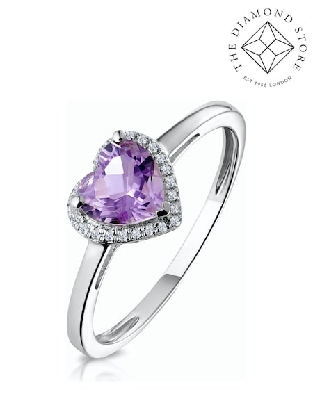 The Diamond Store 9K White Gold Halo Amethyst and Diamond Stellato Heart Ring (F27275) | €370