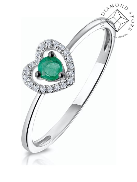 The Diamond Store 9K White Gold Green Emerald and Diamond Stellato Heart Ring (F27293) | €338