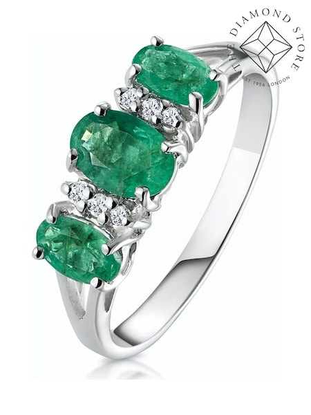 The Diamond Store 9K White Gold Emerald 1.06ct And Diamond Ring (F27294) | €510