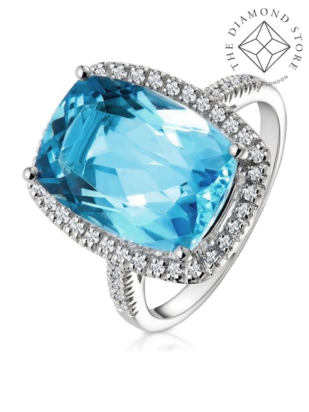 The Diamond Store 9K White Gold Blue Topaz 6.83CT And Diamond Ring (F27302) | €1,111