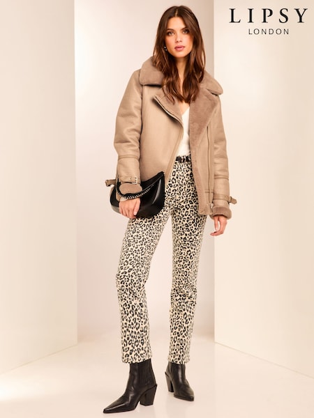 Lipsy Neutral Faux Fur Lined Aviator Style Jacket (F27445) | 5,828 UAH