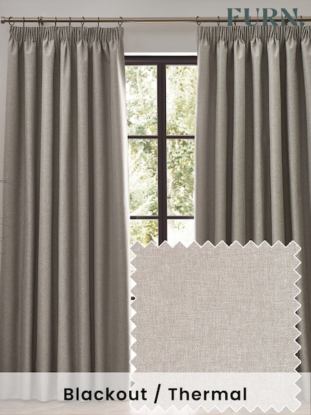 furn. Linen Dawn 100% Blackout Thermal Pencil Pleat Curtains (F27469) | €61 - €152