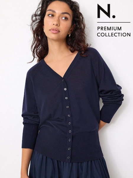 Navy Blue 100% Merino Wool N.Premium V-Neck Button Cardigan (F27483) | €48