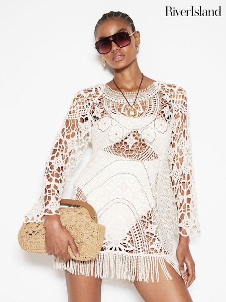 River Island Crochet 100% Cotton Tunic Dress (F27586) | €76