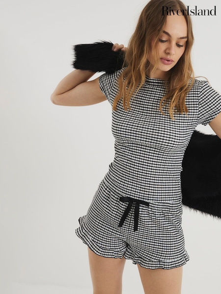 River Island Black/White 2 Piece Gingham Pyjama Set (F27588) | R$ 235