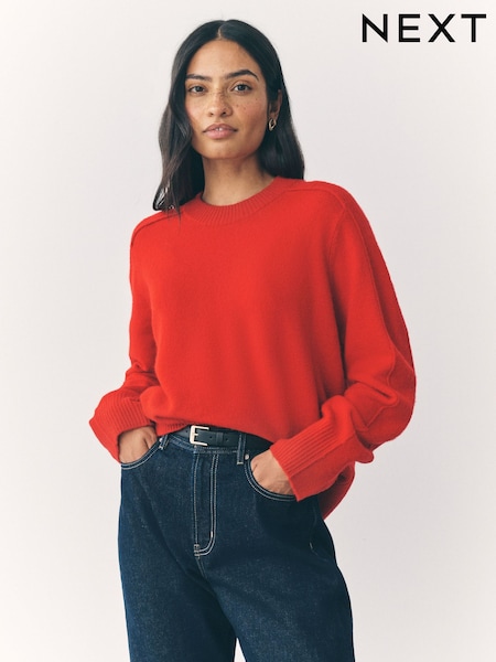 Red Crew Neck Knitted Jumper with Wool (F27638) | 99 QAR