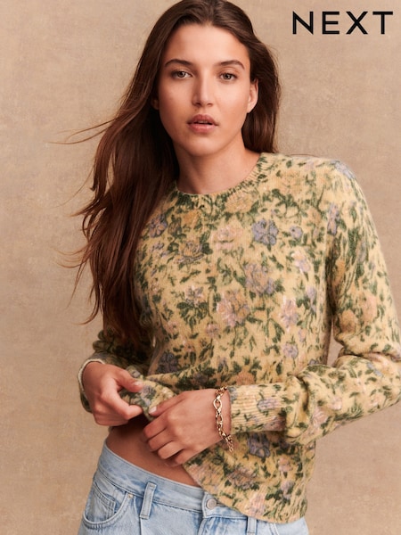 Blush Pink Floral Printed Crew Neck Jumper (F27651) | €42