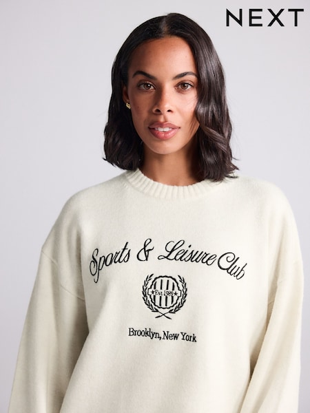 Ecru Sports Graphic Embroidered Jumper With Wool (F27658) | €38
