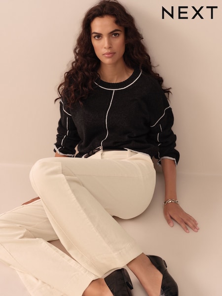 Charcoal Tipped 100% Lambswool Crew Neck Jumper (F27667) | AED176