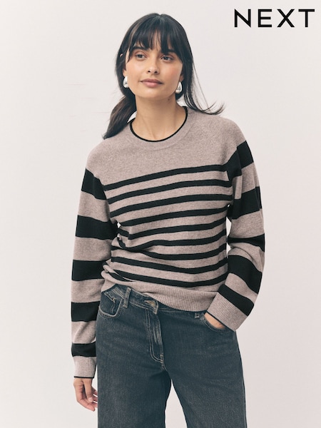 Neutral/Black Stripe Super Soft Crew Neck Long Sleeve Jumper (F27668) | AED96