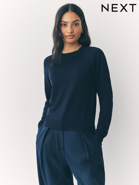 Navy Blue Soft Touch Crew Neck Cotton Rich Jumper (F27672) | €19