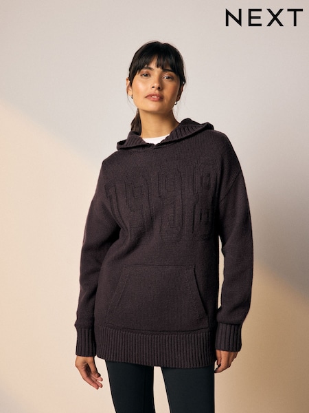 Chocolate Brown Graphic Knitted Hoodie Jumper With Wool (F27678) | R$ 425