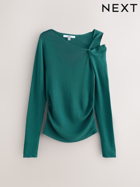Teal Blue Soft Touch Cotton Rich Twist Shoulder Long Sleeve Jumper (F27692) | €31