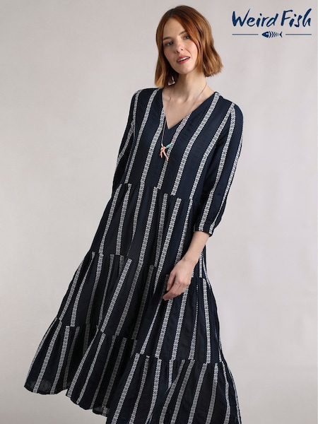 Weird Fish Blue Emmy Striped Woven 100% Cotton Dress (F27725) | €89