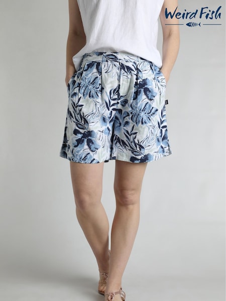 Weird Fish Blue Aloha Linen Rich Printed Shorts (F27734) | ₪201