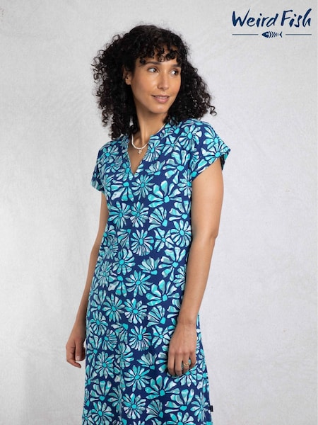 Weird Fish Blue Suffolks 100% Cotton Printed Jersey Dress (F27736) | €60