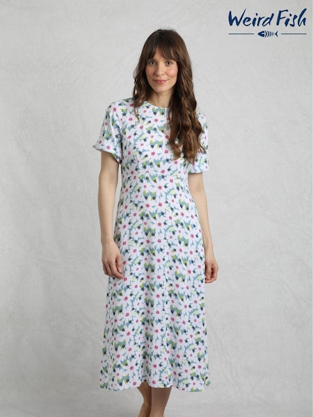 Weird Fish Blue Everly Viscose Printed Tea Dress (F27738) | €93
