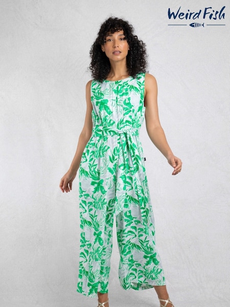Weird Fish Green Padra Eco Linen Rich Printed Jumpsuit (F27742) | €89