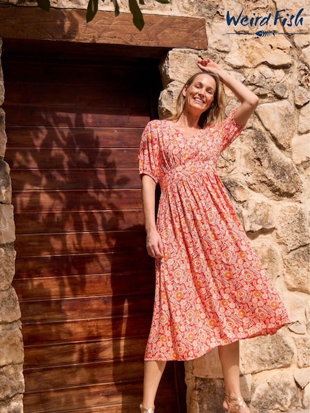 Weird Fish Red Dilsha Viscose Printed Dress (F27749) | €93