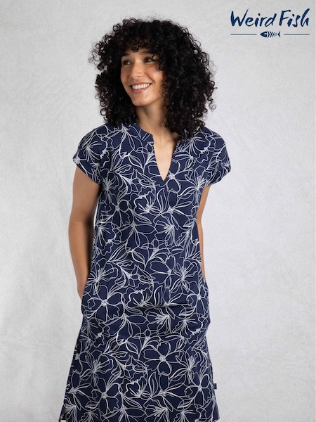 Weird Fish Sky Blue Suffolks 100% Cotton Printed Jersey Dress (F27750) | €60