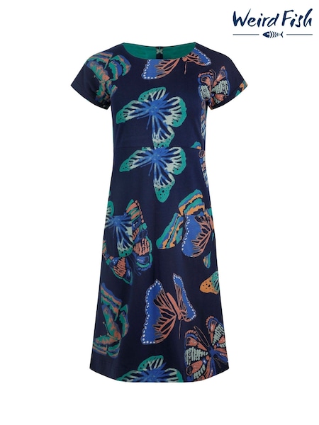 Weird Fish Blue Tallahassee 100% Cotton Printed Jersey Dress (F27759) | €58