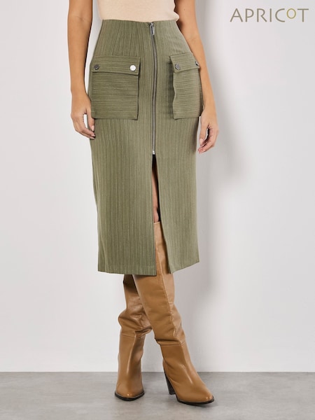 Apricot Green Pinstripe Cargo Pocket Zip Skirt (F27801) | €51