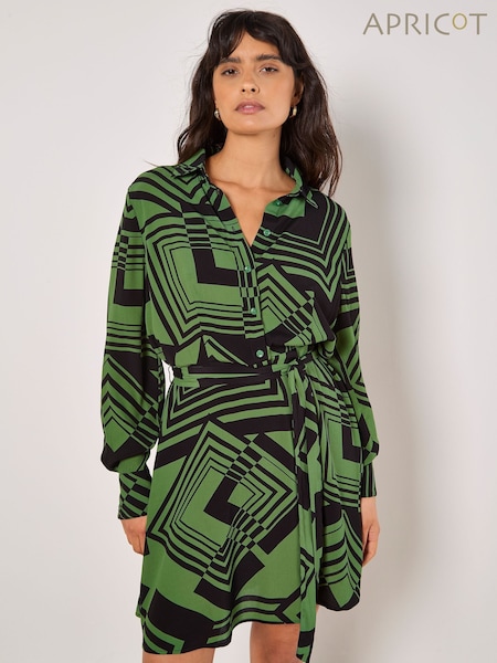 Apricot Green Mini Graphic Squares Shirt Dress (F27802) | €21.50
