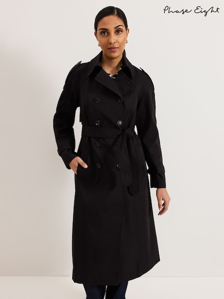 Phase Eight Black Avalie Petite Collar Detail Trench Coat (F27835) | 935 QAR