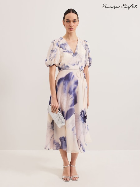 Phase Eight Cream Floral Lizzie Floral Midi Dress (F27837) | ₪900