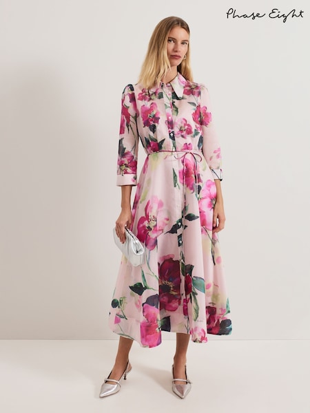 Phase Eight Pink Anabella Floral Long Sleeved Shirt Dress (F27851) | 886 QAR