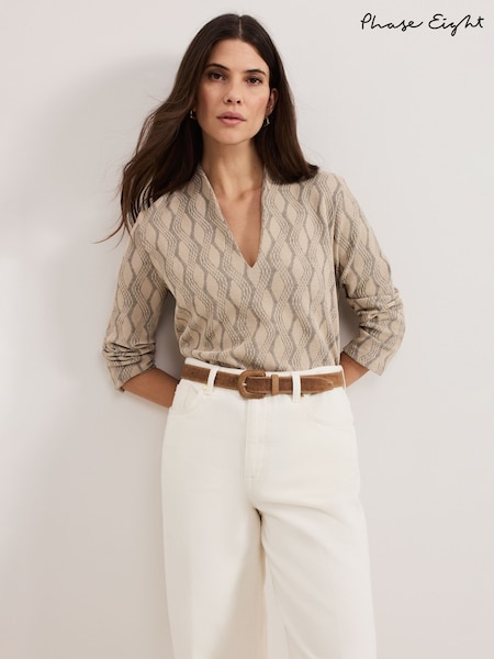 Phase Eight Natural Rena V-Neck Textured Top (F27852) | €45