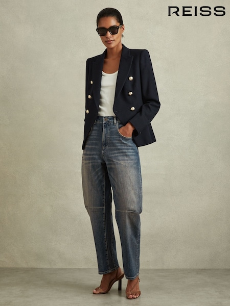 Reiss Mid Blue Mahni Petite Barrel-Leg Dart Jeans (F27870) | €210