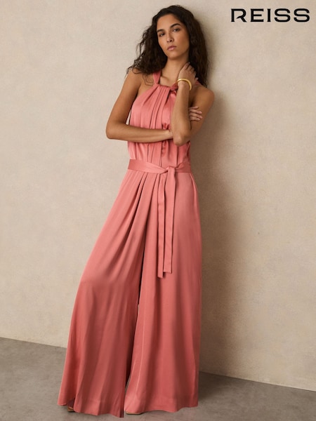 Rosa - Reiss Rosin Satin Wide Leg Draped Jumpsuit (F27873) | 345 €