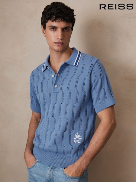 Reiss Blue Oasis Reiss | Ché Cotton Pointelle Polo Shirt (F27885) | €167