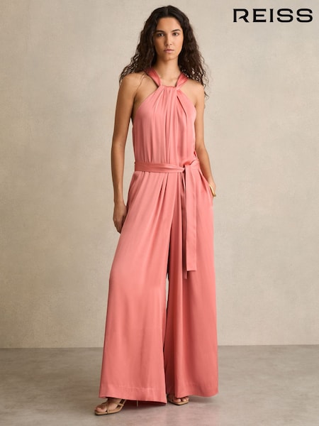 Rosa - Reiss Rosin Satin Wide Leg Draped Jumpsuit (F27889) | 345 €
