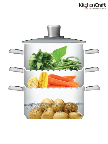 Kitchencraft Silver Stainless Steel Three Tier Compact Steamer (F27921) | €64