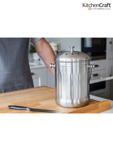 Kitchencraft Silver Stainless Steel Small Kitchen Compost Bin (F27926) | €53