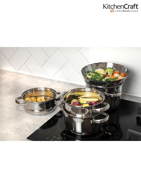 Kitchencraft Silver Stainless Steel Three Tier Steamer Durable (F27939) | CHF 94