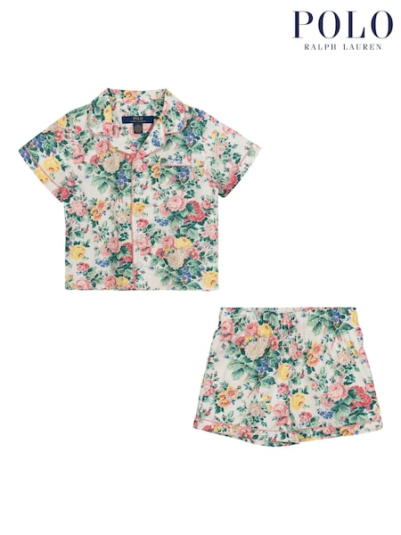 Polo Ralph Lauren Green 100% Cotton Floral T-Shirt and Shorts Pyjamas Set (F27951) | ₪402
