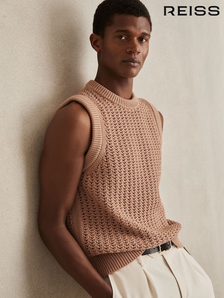 Weiches Camel - Reiss Bryant Cotton-Blend Crochet Vest (F27961) | 168 €