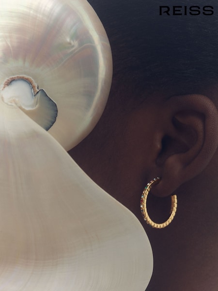 Reiss Gold Tone Sade Crystal Hoop Earrings (F27969) | AED346