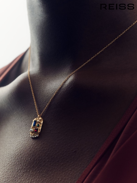 Reiss Gold Tone Skylar Crystal Rectangle Pendant Necklace (F27970) | €70