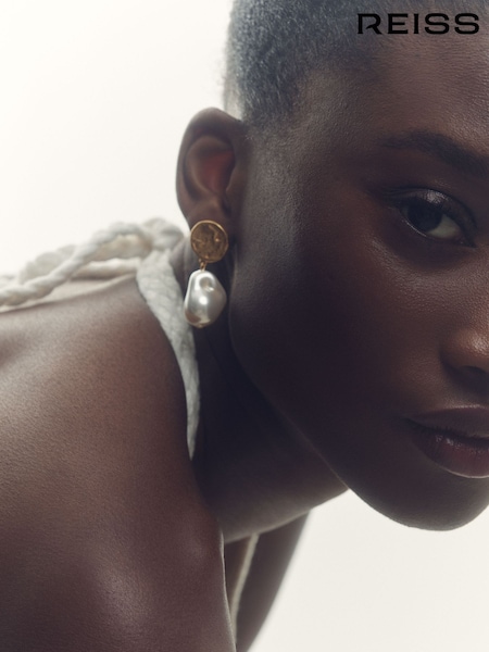 Reiss Gold Tone Maya Molten Faux-Pearl Drop Earrings (F27975) | €70