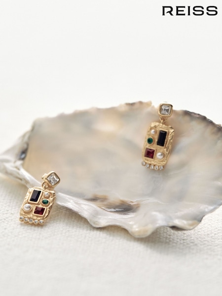 Reiss Gold Tone Skylyn Crystal Rectangle Drop Earrings (F27979) | €85
