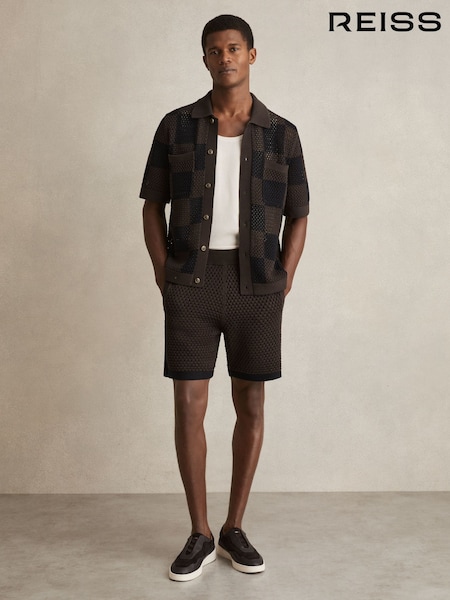 Reiss Chocolate/Navy Butler Cotton-Blend Crochet Shorts (F27980) | AZN 326