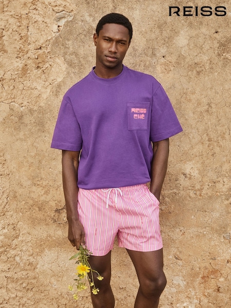 Reiss Pink/White Corva Reiss | Ché Stripe Swim Shorts (F27986) | €104